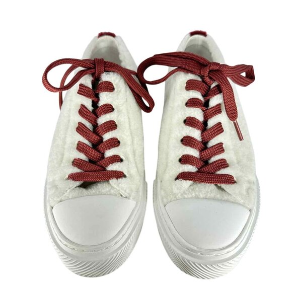 STUART WEITZMAN Women's Fuzzy Laceup White & Rust Laces Sneakers Size 6 B - Picture 2 of 4